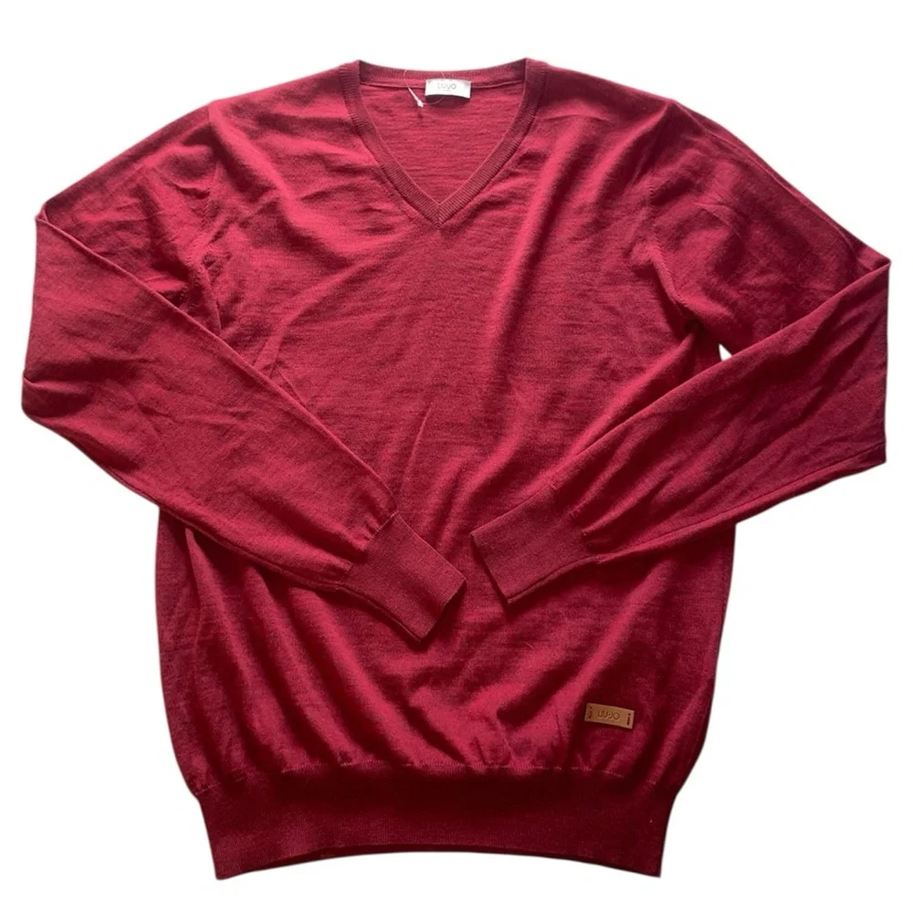 Liu Jo Uomo Red 100% Virgin Wool VNeck Sweater